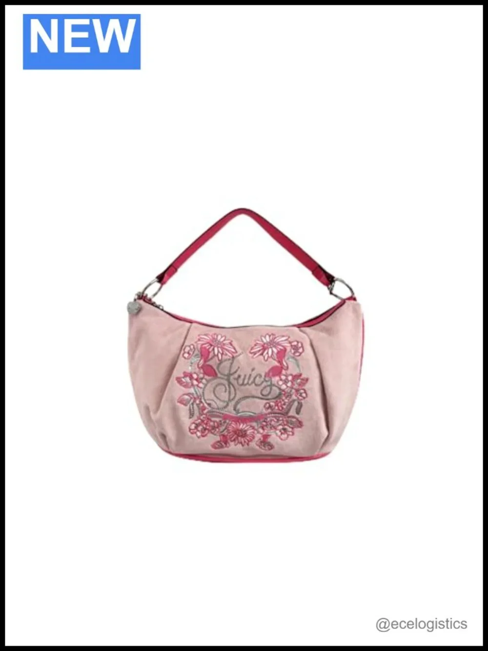 Juicy Couture Hobo Handbag with Embroidered Floral Logo & Charm